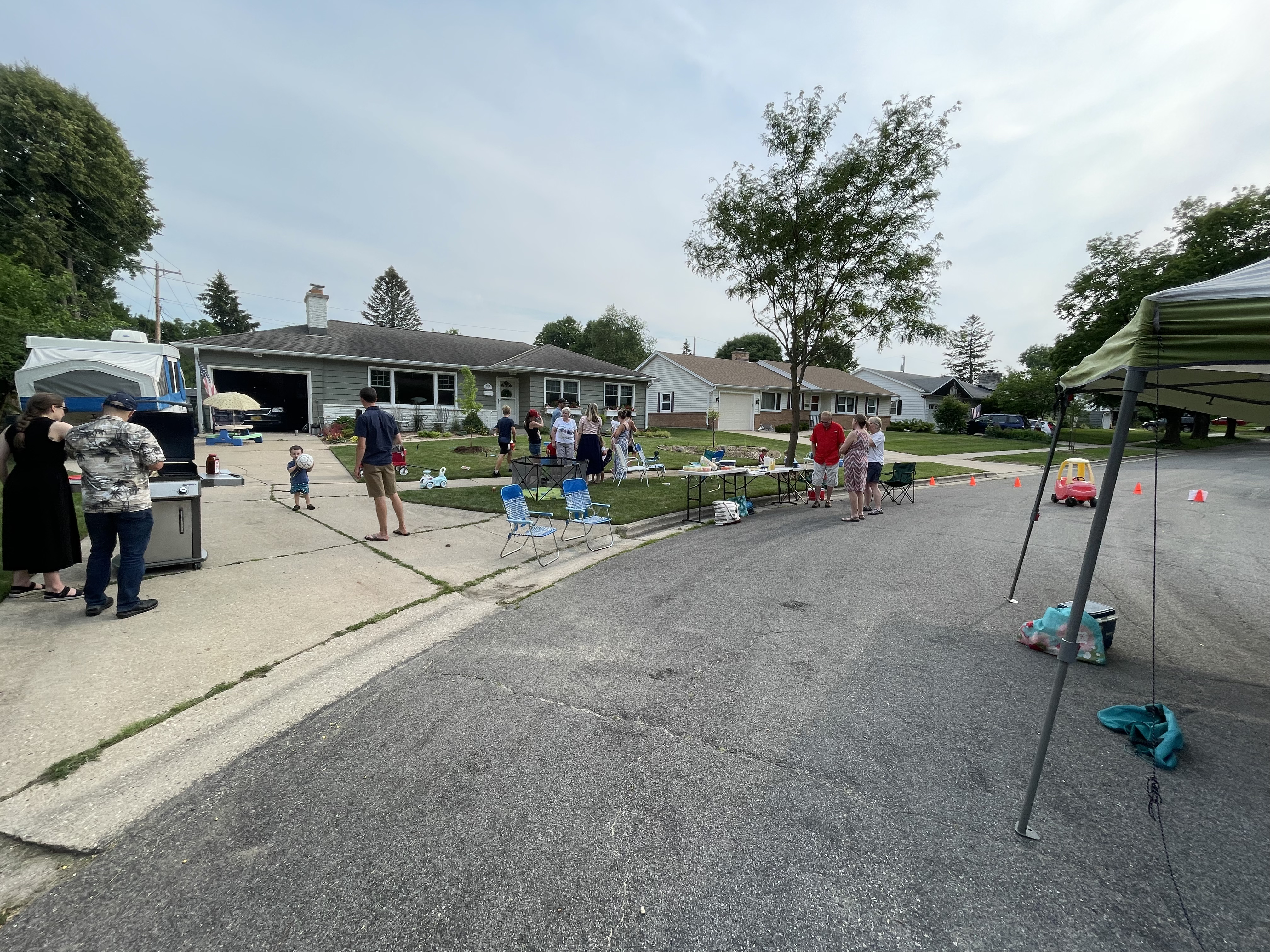 A block party taking place on the corner of Travis Terrace and Wakefield. 
